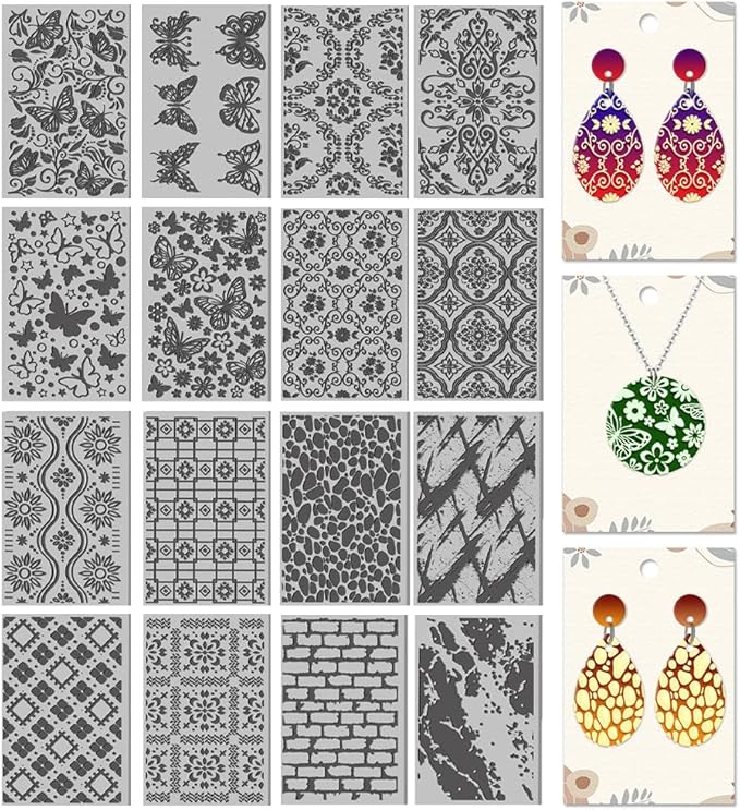 CHGCRAFT 16 Sheets Flower and Butterfly Clay Texture Mat Vintage Pattern by chgcraft