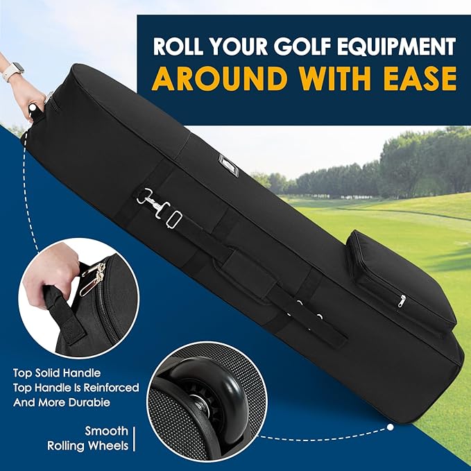 DAREKUKU Golf Travel Bags for Airlines with Adjustable Support Rod and Detachable Shoulder Straps, Hard case Top Soft Foldable Golf Club Travel Covers
