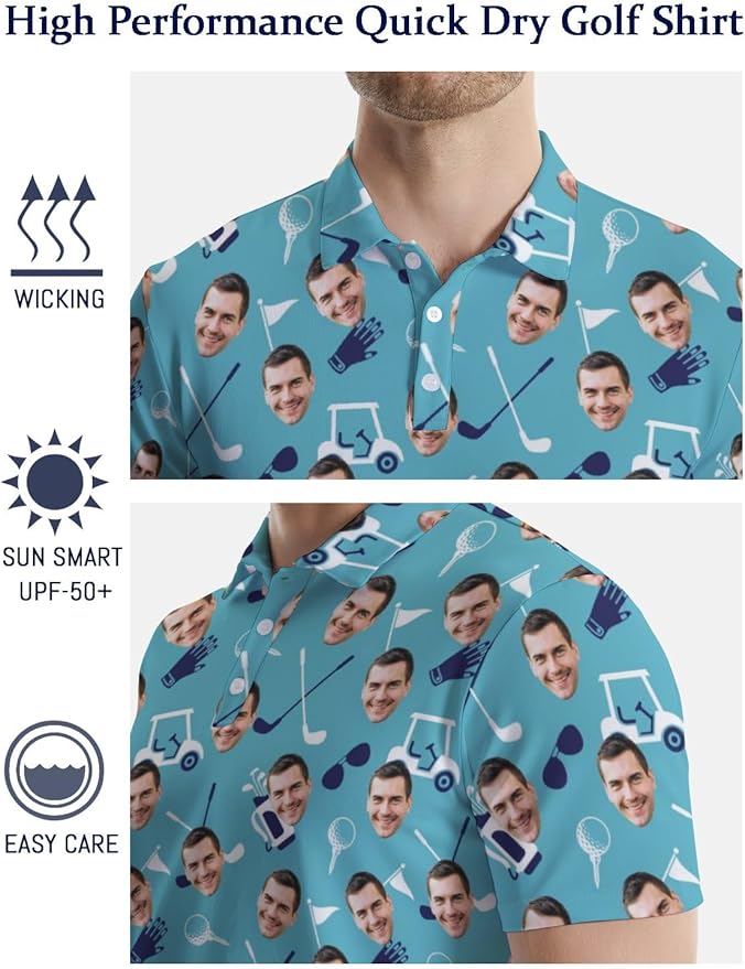 HUURAY Funny Golf Polos for Men Funny Print Short Sleeve Shirts Quick Dry Polo Shirts Hawaiian Shirt Performance Golf Outfits