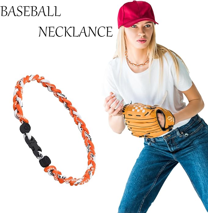 18inch Baseball Necklace,Fashion Tri-Braided Rope Tornado Necklace for Sports Fan