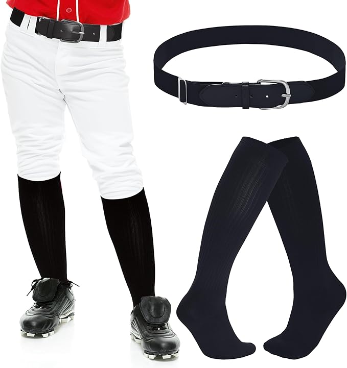Dxhycc Youth Baseball Socks and Belt Combo Set Softball Baseball Socks and Elastic Waist Belt for Youth Boys Girls