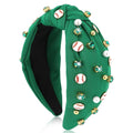 Baseball Headbands for Women Crystal Baseball Embellished Wide Top Knot Headband for Women Game Day Hair Accessories (Green)