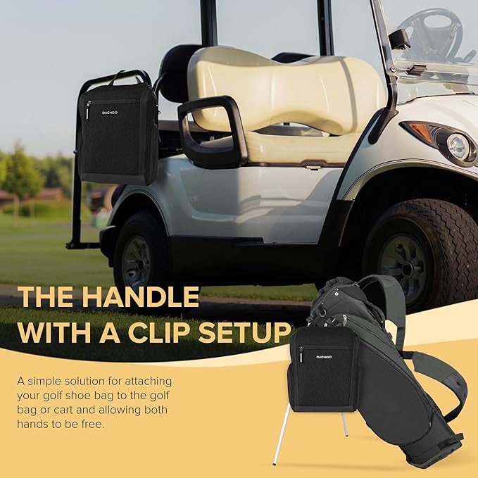 Golf Shoe Bag Men Women, Padded Golf Shoe Carry Bags with Clasped Strap Handle & Side Ventilation, 3 Pockets for Golf Tees, Balls & Accessories, Perfect for Sport Golf Baseball Soccer