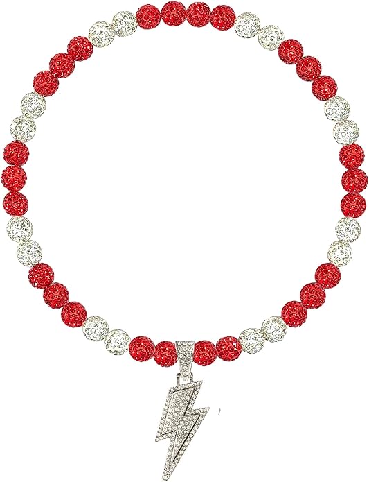 Baseball Necklace for Men 16/18/20 Inch Bling Ice Collection Lightning Bolt Pendant Necklace for Women Rhinestone Clay Beaded Discoball Accessories Gifts for Baseball Team Players Lovers
