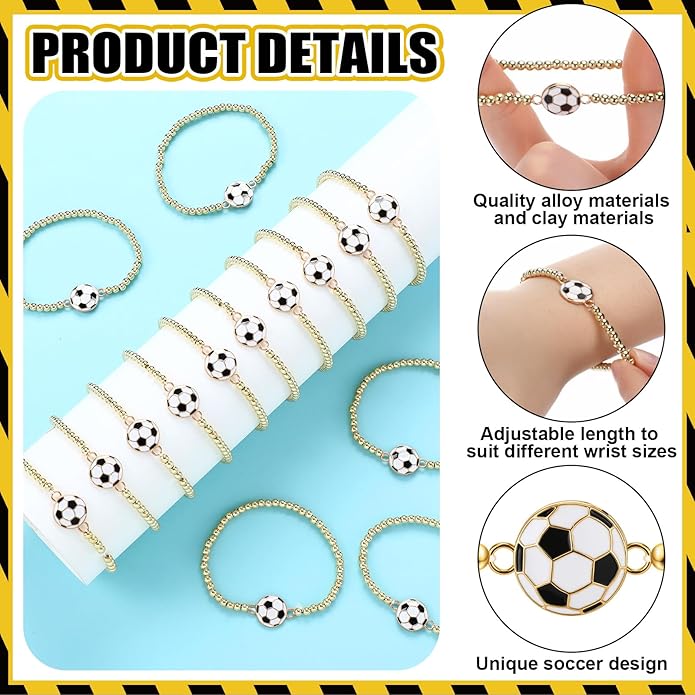 Tondiamo 24 Pcs Cheer Baseball Softball Soccer Basketball Football Tennis Bracelets Gifts Bulk Beaded Stretch Bracelets Charm Gifts Sport Jewelry Party Favors Supplies
