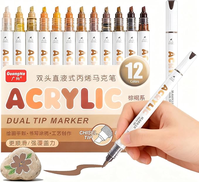 kander 12 Colors Dual Tip Acrylic Paint Markers, Adobe Brown Color — Extra Fine by Unknown