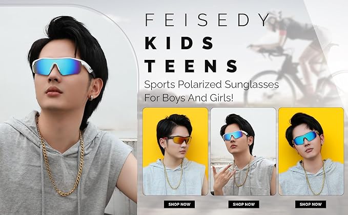 FEISEDY Kids Teens Baseball Polarized Sunglasses Sports TR90 Frame Boys Girls Cycling B2454
