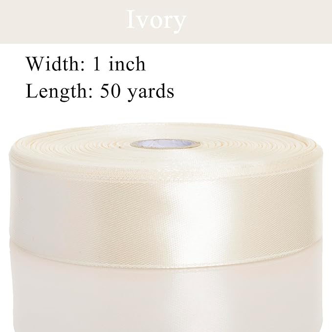 1 Inch Ivory Solid Satin Ribbon, 50 Yards Craft Fabric Ribbon - Image 3