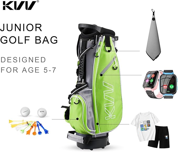 KVV Junior Golf Stand Bag, Lightweight Golf Stand Bag for Children Kids Ages 4-6/7-9/10-12