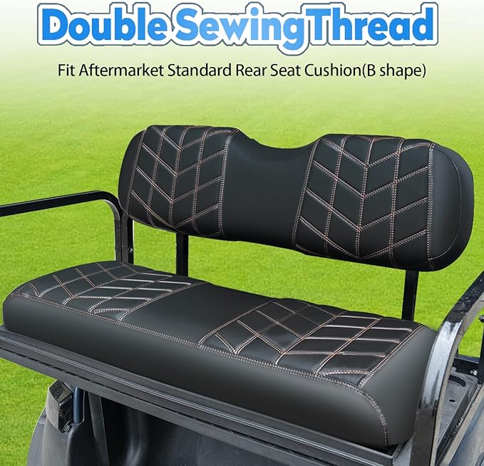 4PCS Golf Cart Seat Covers Kit, Front and Rear Seat Covers,Vinyl Seat Covers Accessories, No Staples（Black&Brown Stitch） (Fits Club Car Precedent)