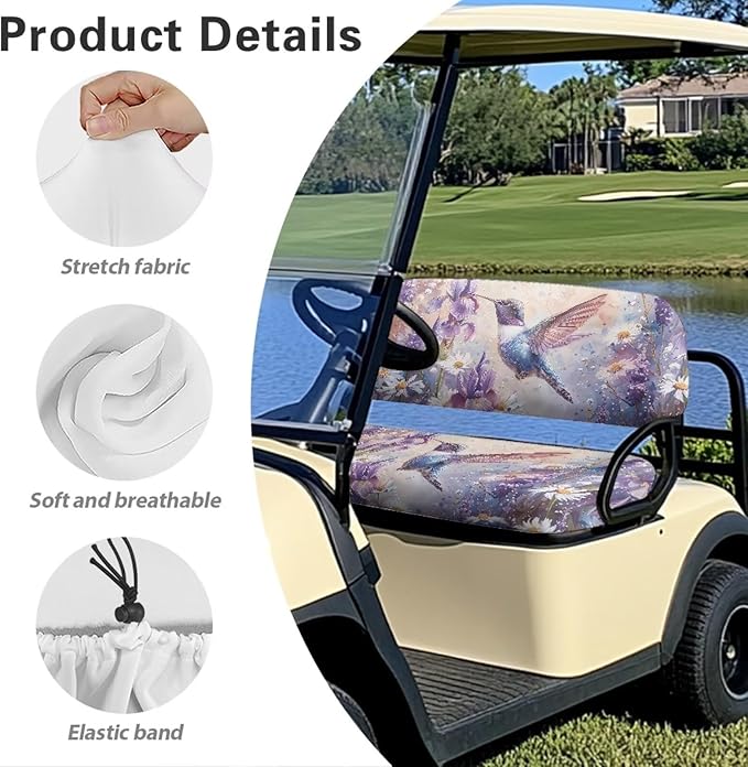 Suobstales Golf Cart Front and Rear Seat Cover Set for EZGO TXT RXV & Club Car DS 2 Passenger, Washable Bench Seat Covers Kit