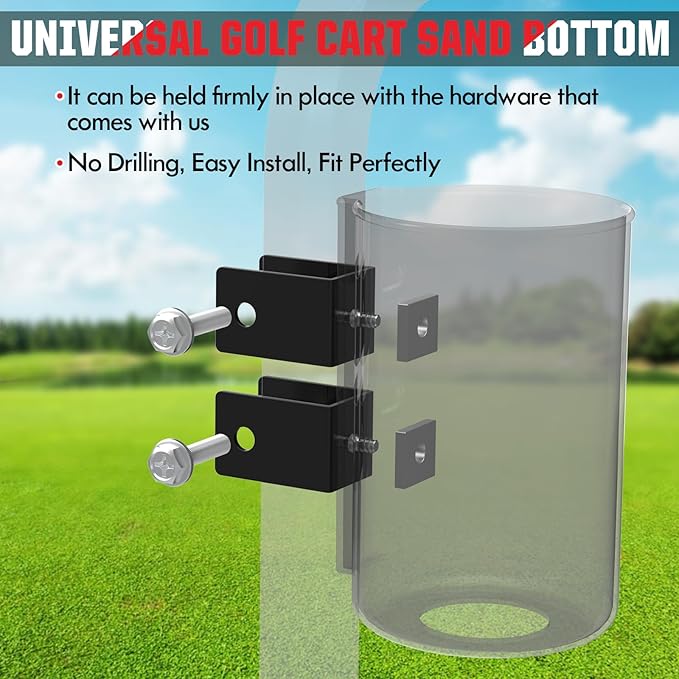 No Drilling Golf Cart Sand Bottle with Holder Bracket, Sand Bottle for Golf Cart YAMAHA Club Car EZGO with 1" Square Tube, Golf Cart Sand Divot Seed Bottle Holder Bucket 35 oz Large Capacity