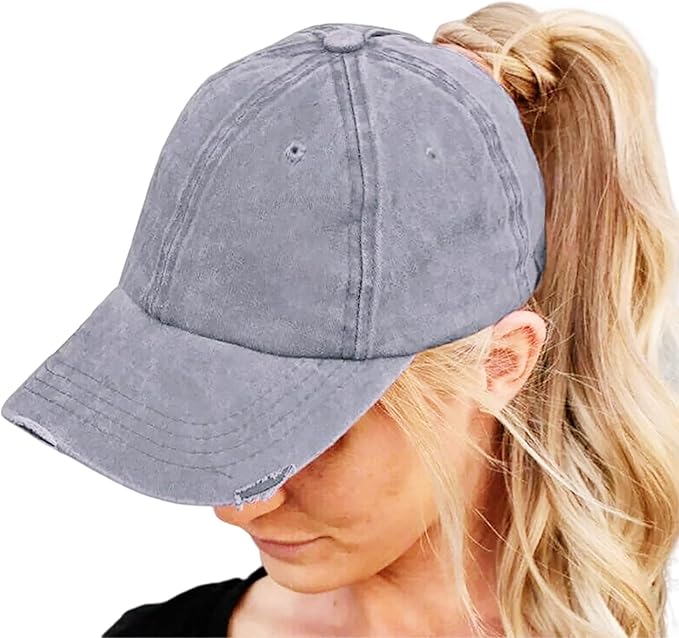 Eohak Ponytail Baseball Hat Distressed Retro Washed Womens Twill