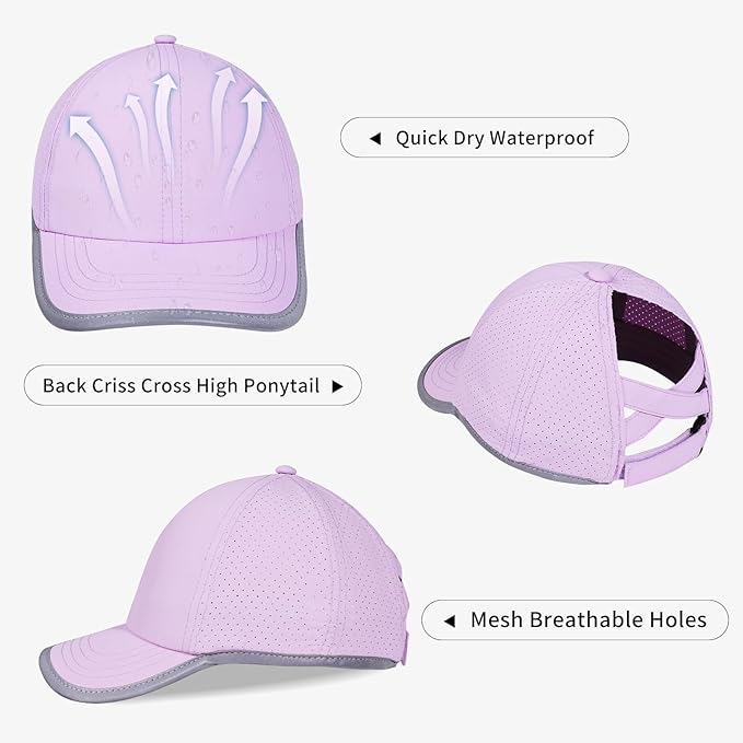 Little Girls Criss Cross Ponytail Hat Toddler Reflective Baseball Cap Kids Quick Dry Summer Sports Hats Age 3-8