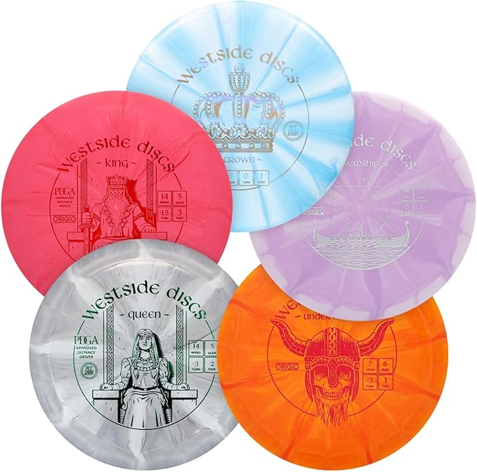Westside Discs Origio Burst 5-Disc Golf Starter Set - Beginner Disc Golf Accessories for Men - 2X Drivers, 1x Fairway Driver, Midrange & Putter - Colors Will Vary