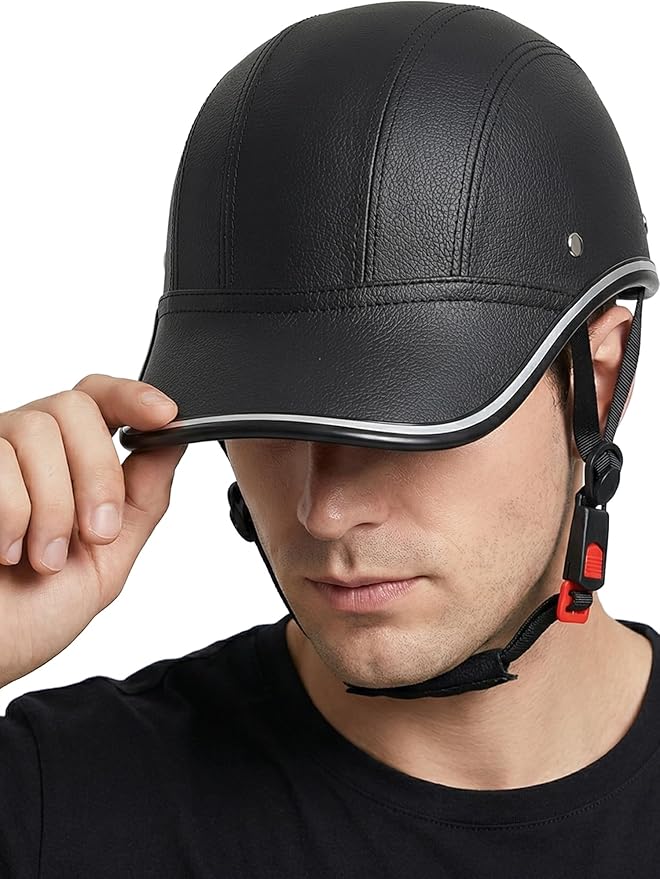 Adult Baseball Cap Helmet - Urban Style for Golf, Low Profile Urban Commute PU Retro Leather Hat for Men & Women