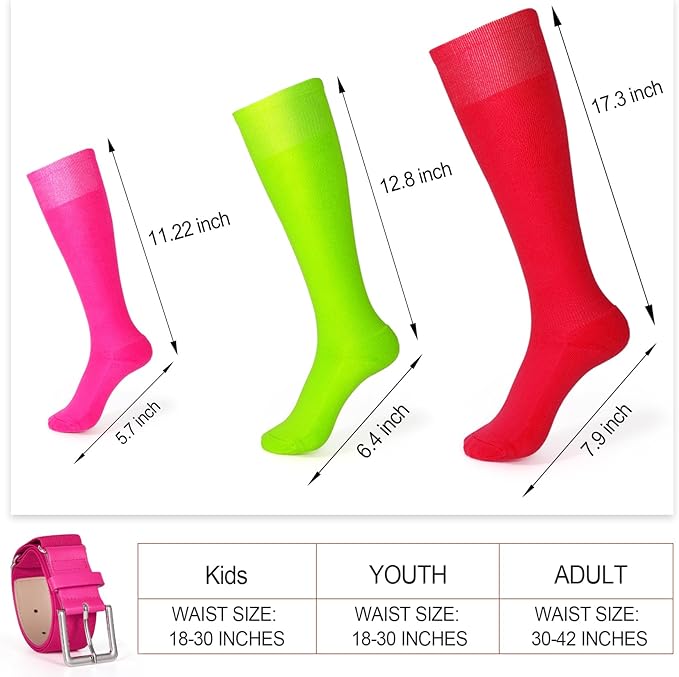XZQTIVE 3 Pairs of Baseball Softball Socks and 1 Baseball Softball Belt Combo Set Knee-High Soccer Socks for Kids Youth Adult