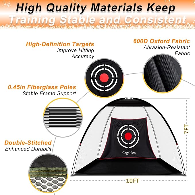 Gagalileo Golf Hitting Net Backyard Driving: 10x7FT Professional Backstop with Silent Velvet Target Portable Practice for Men Dad Complete Sport Set Gift