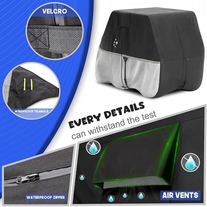 Waterproof Golf Cart Cover, Heavy Duty Marine Grade Fabric, Universal Fits for Most Brand 2/2+2/4+2 Passengers Yamaha, Honda, Club Car, EZGO Golf Cart