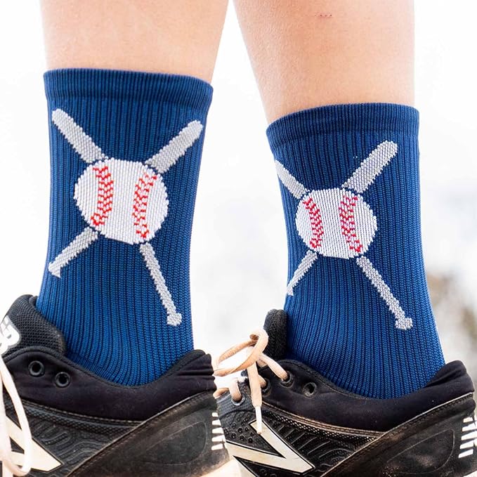 ChalkTalkSPORTS Baseball Socks - Performance Socks for Baseball Players - Crossed Bats - Youth and Adult Sizes