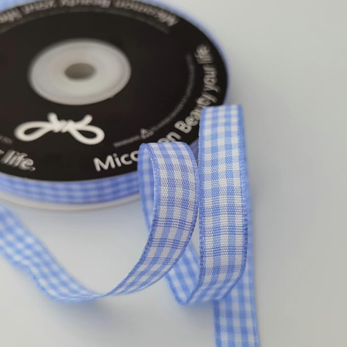 Light Blue Gingham Plaid Checked Ribbon 25 Yard Each Roll 100% Polyester - Image 5