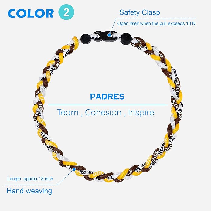 3 pcs Baseball Rope Necklaces, League Team Colors Braided Necklace, Baseball Team Gifts