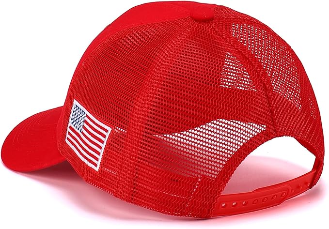 USA Trucker Hat for Men & Women American Flag Cap Adjustable Baseball Cap Mesh Snap Patriotic 3D Embroidered Cap