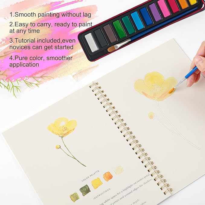 Watercolor Workbooks, Beginner Watercolor Painting Kit – 12 Colors Paint Set - Image 3