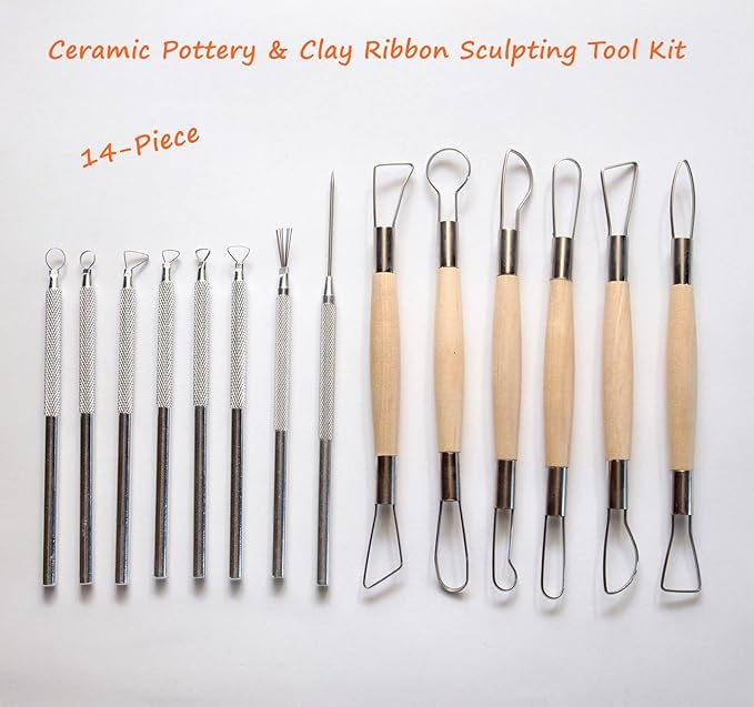 Artzuvs 14Pcs Ceramic Pottery Clay Ribbon Sculpting Tools Kit Wire Texture and - Image 2