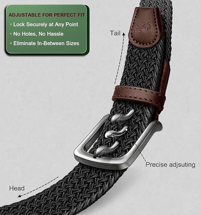 KEMISANT Men's Golf Belt 2 Pack-Braided Woven Stretch Belt for Gift Men Casual Jeans Sports Work 1 3/8"