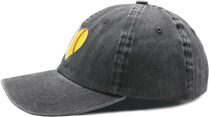 Heart Ball Hat for Womens, Softball Embroidered Adjustable Baseball Cap for Mom Girls