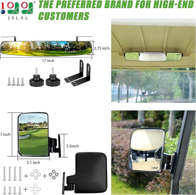 10L0L Golf Cart Mirrors Contains Folding Side Mirrors and Rear View Mirror Universal for Yamaha Club Car DS Precedent/EZGO TXT RXV