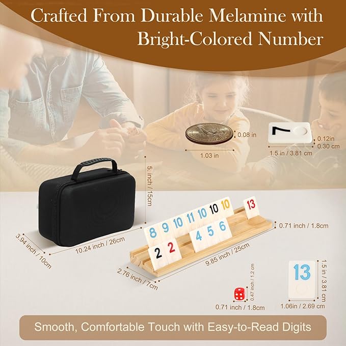 Upgraded 2-4 Players Rummy Game, 106 Melamine Tiles, 4 Wooden Racks, Premium - Image 6