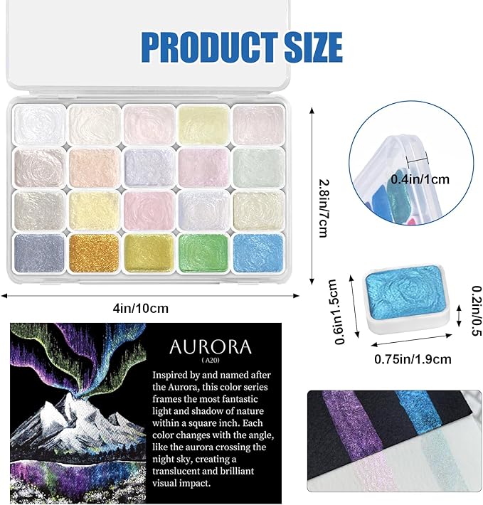 Mini Glitter Watercolor Paint Set, 20 Colors Shimmer Metallic Watercolour - Image 2