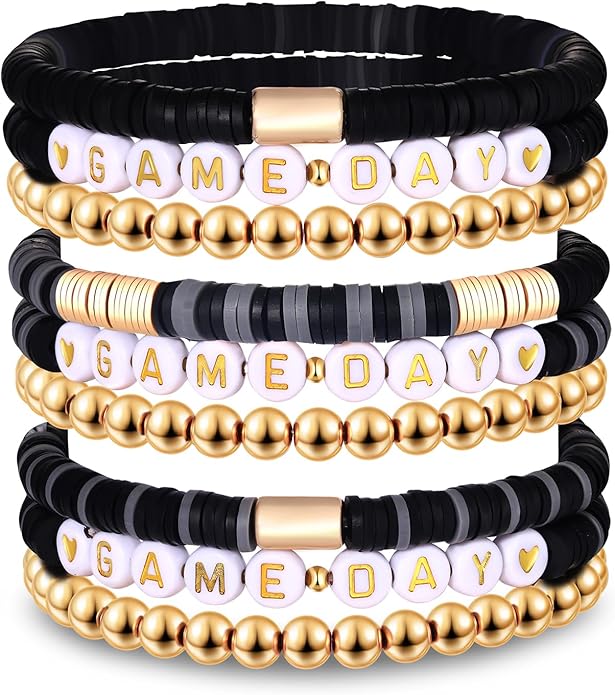 NLCAC 9 Pack Game Day Bracelets Stackable Heishi Beaded Stretchy Bracelet Preppy Jewelry Baseball Football Team Bracelets Sports Fan Accessories Gifts