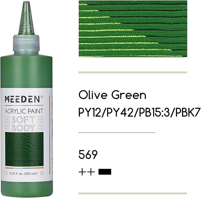 MEEDEN Olive Green Acrylic Paint: Matte Finish 250ml/8.45oz Soft Body Bulk - Image 2