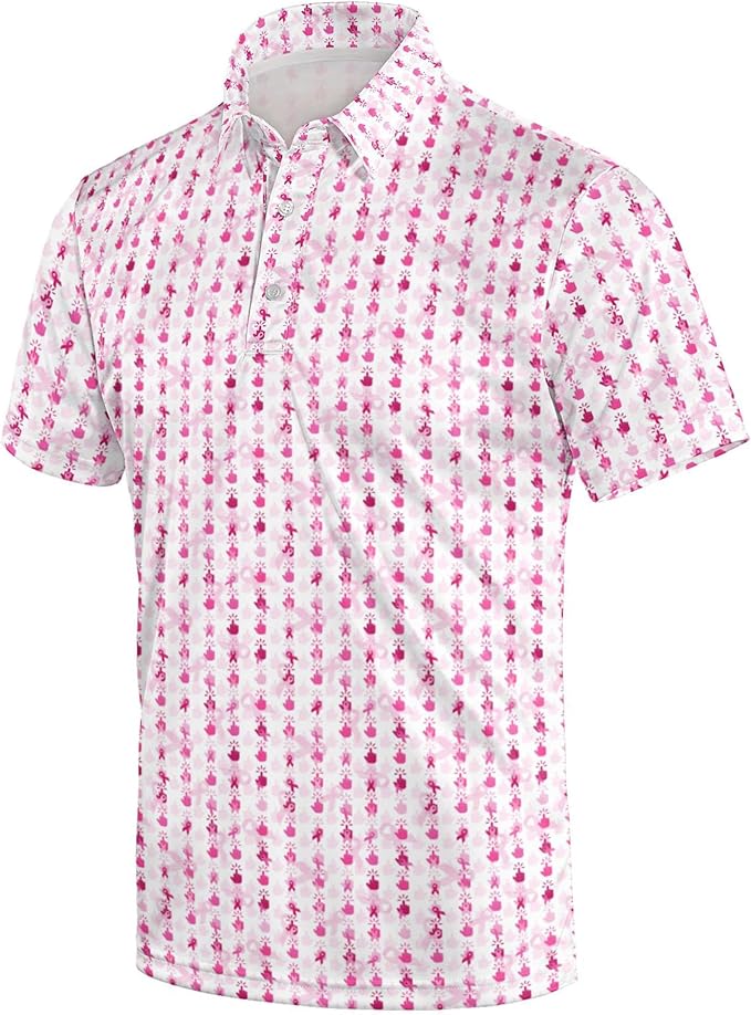 Golf Polo Shirts for Men Funny Print Short Sleeve Golf Shirts Performance Golf Polos