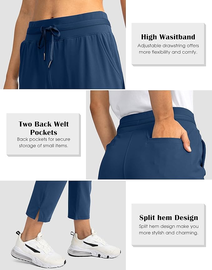 Soothfeel Women's Pants with 4 Pockets 7/8 Stretch High Waisted Sweatpants Travel Athletic Work Golf Pants for Women