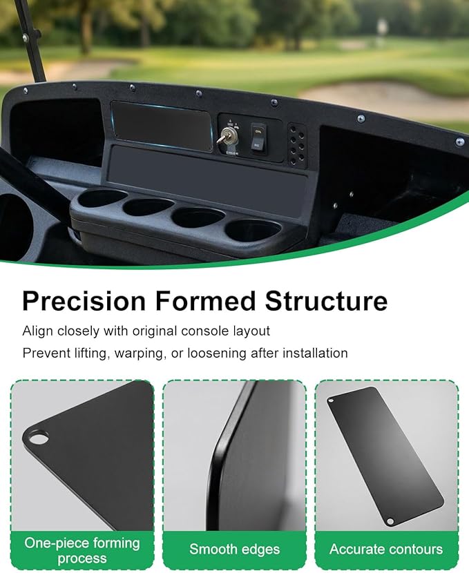 Golf Ball Holder Dash Cover Plate Compatible with EZGO TXT PDS Medalist 36V 48V Electric Cart, 304 Stainless Steel Black Dashboard Panel Console Insert Golf Cart Accessory