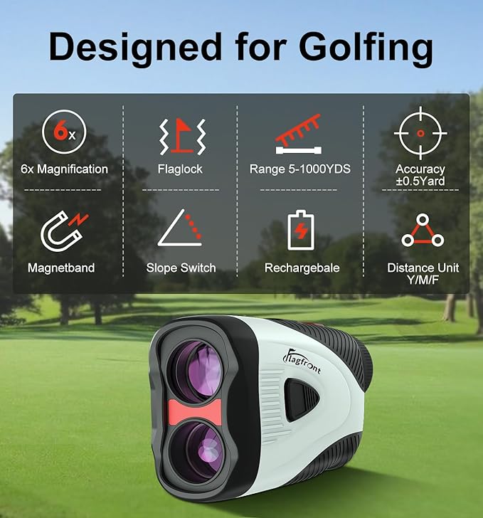 Golf Rangefinder with Slope & Magnet, 1000Y Range Finder Golf, 6X Zoom, HD LCD, Flag Lock & Vibration, Rechargeable, Golf Accessories for Men
