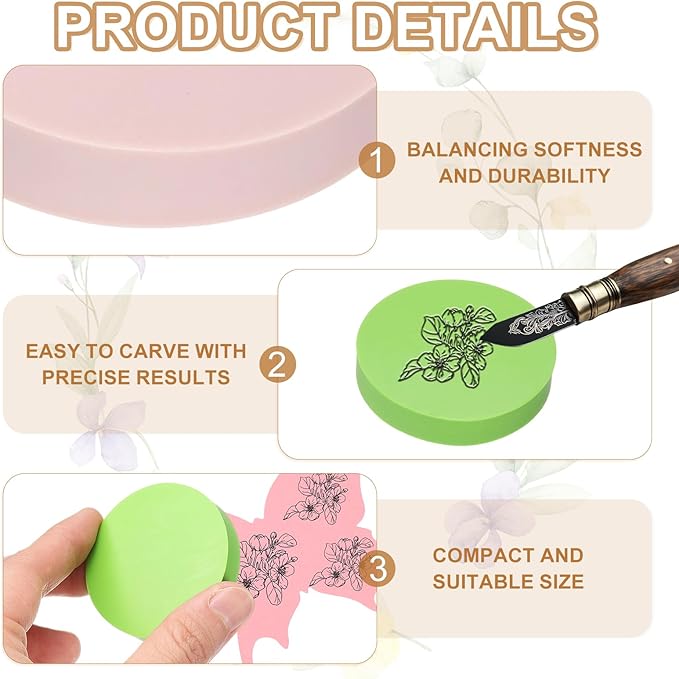 PATIKIL 24Pcs 2" Rubber Carving Blocks, Soft Linoleum Art Carving Block Round - Image 3