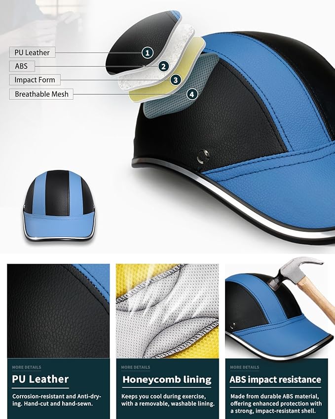 Adult Baseball Cap Helmet - Urban Style for Golf, Low Profile Urban Commute PU Retro Leather Hat for Men & Women