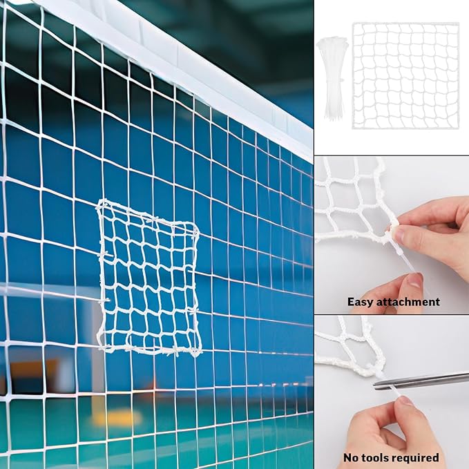 6 Pcs Universal Sports Net Repair Kits with 100 Pcs Zip Ties 8 x 8 Inch Golf Goal Nylon Netting Hole Replacement Patch for Baseball Batting Cages Hockey Football