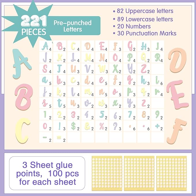221 Pcs Bulletin Board Letters Round Alphabet Number Punctuation Symbol Combo - Image 2