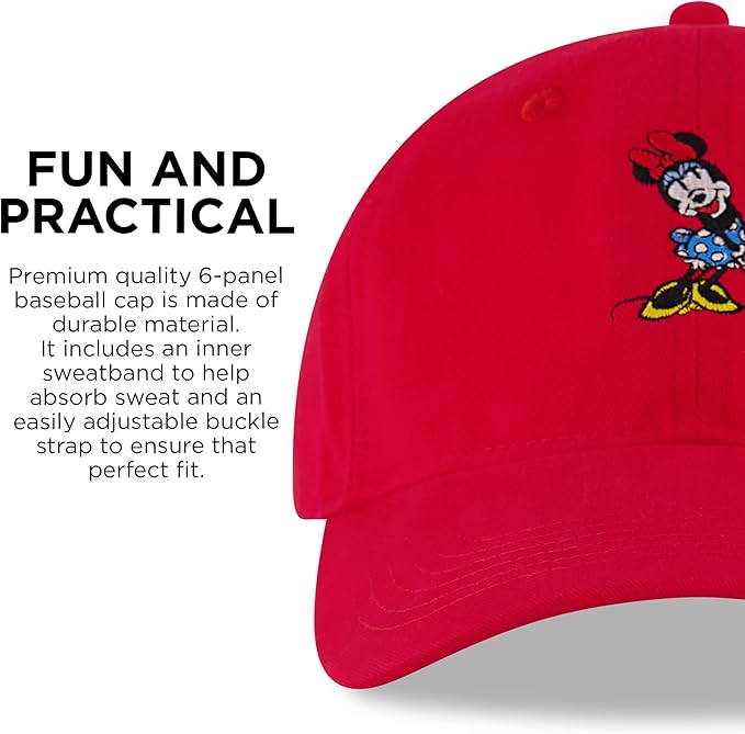 Disney Women's Baseball Cap, Minnie Mouse Adjustable Hat for Adult