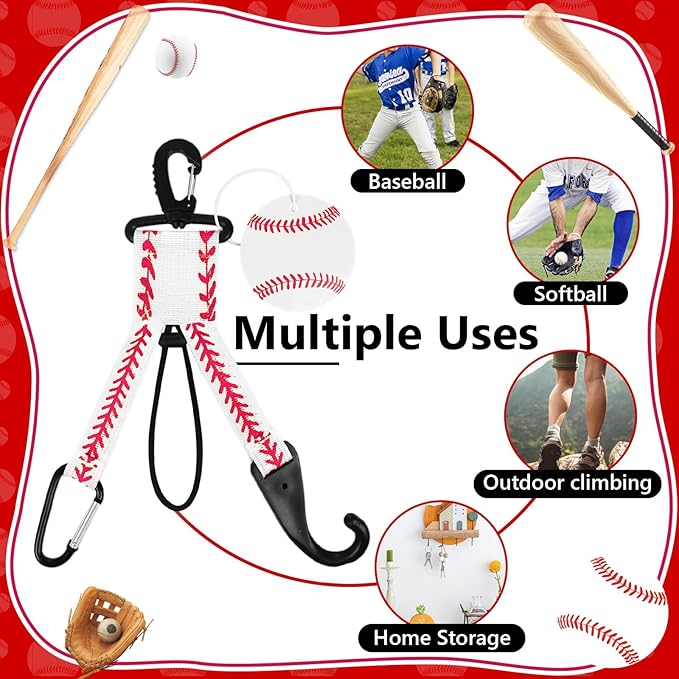 Eyourlife Dugout Organizer Fence Hooks Baseball Softball Gift for Bag Backpack Glove Helmet Drinking Bottle Hanging with Name Luggage Tags Charms Team Gifts for Coach Mom (2set white baseball)