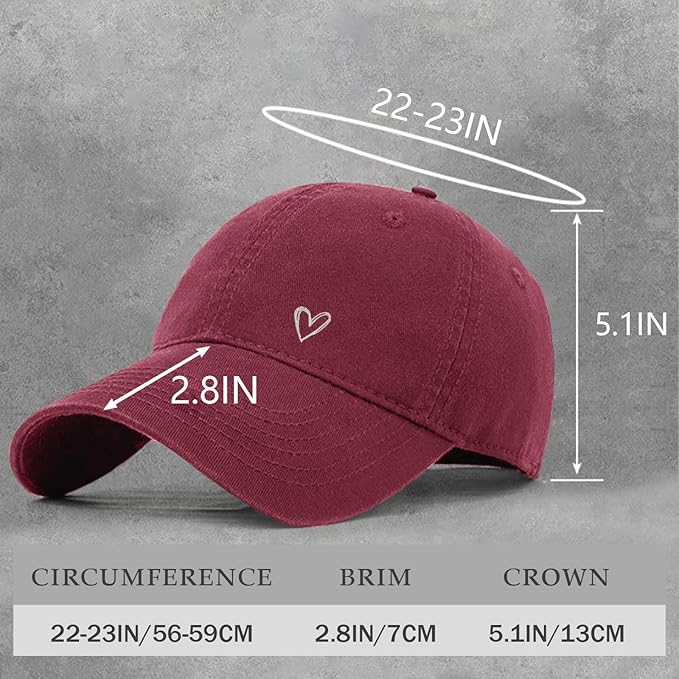 Pairxily Vintage Heart Embroidered Baseball Cap Distressed Adjustable Hat for Women Low Profile Dad Hats Unisex Cotton Cap