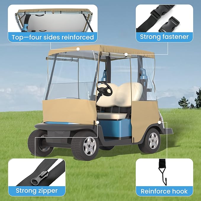 Golf Cart Cover, For 2 Seater, Driving Use, 4 Sides Rolled Up, Waterproof, Windproof, Dustproof, 600D Waterproof Oxford Cloth, Super Transparent EVA, For Club Car Precedent/Tempo/ Onward, EZGO