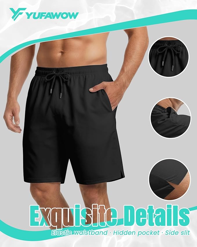 9 Inch Men Swim Trunks with Mesh Lining Quick Dry Breathable Pockets for Summer Beach Cruise Water Park Gym Running