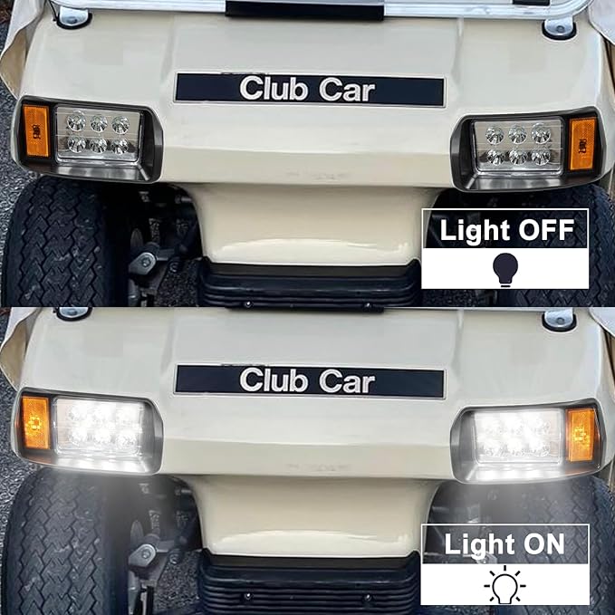 LED Headlight Kit for Club Car DS with Adapter, Factory Style Golf Cart Headlight for 1993-Up 12 Volt Club Car DS, Replace OEM 101988002 101988001